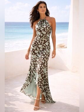 Y2K Mermaidcore Halter Maxi Dress Handmade Iridescent Abstract Animal Print Sz M